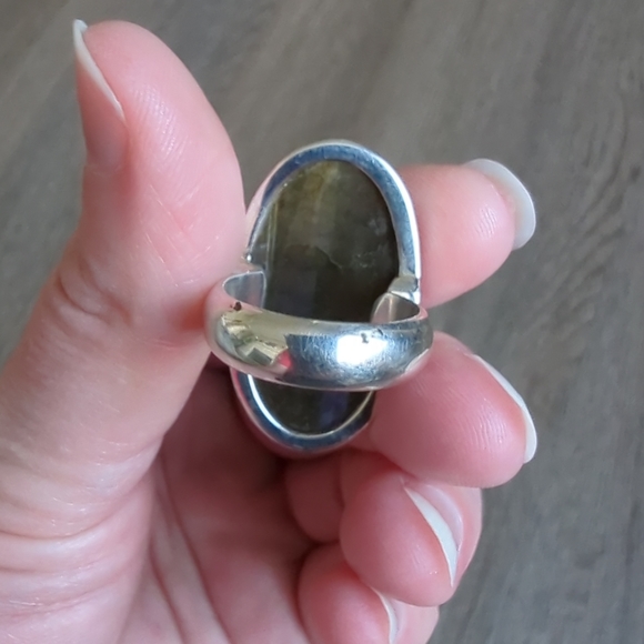Large Purple Flash Labradorite Ring Adjustable 925 Silver Handcrafted Artisan VG - Picture 6 of 13